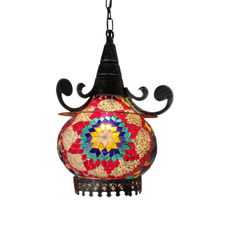 Handcrafted Bohemia Stained Glass Pendant Ceiling Light - Beige/Yellow/Green