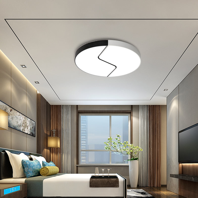 Modern Black and White Round Flushmount Metal 2-Light LED Ceiling Light - 19.5" W - Warm/White Light