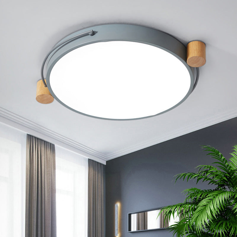 Iron Flush Mount LED Light Fixture in Grey - Simple Circular Design, Multiple Size Options for Living Room - White/3 Color Light/Remote Control Dimming