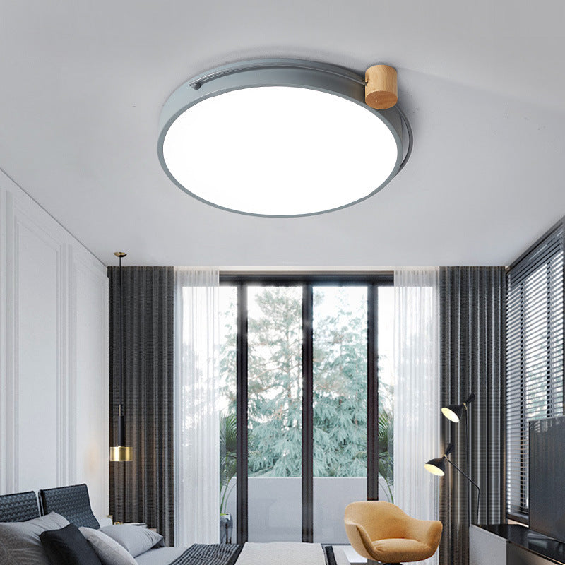 Iron Flush Mount LED Light Fixture in Grey - Simple Circular Design, Multiple Size Options for Living Room - White/3 Color Light/Remote Control Dimming