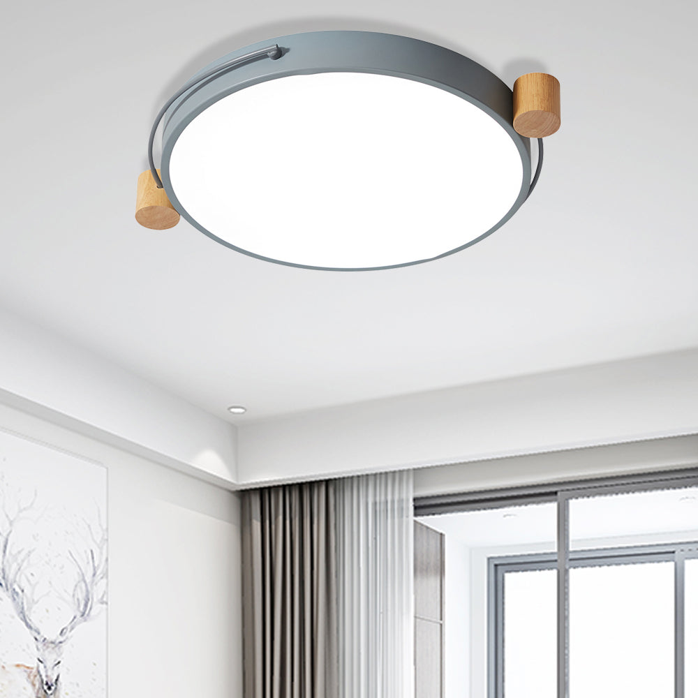 Iron Flush Mount LED Light Fixture in Grey - Simple Circular Design, Multiple Size Options for Living Room - White/3 Color Light/Remote Control Dimming