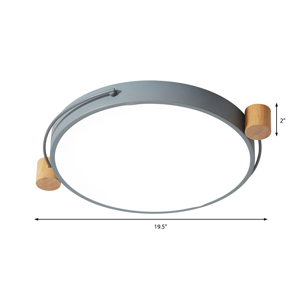 Iron Flush Mount LED Light Fixture in Grey - Simple Circular Design, Multiple Size Options for Living Room - White/3 Color Light/Remote Control Dimming