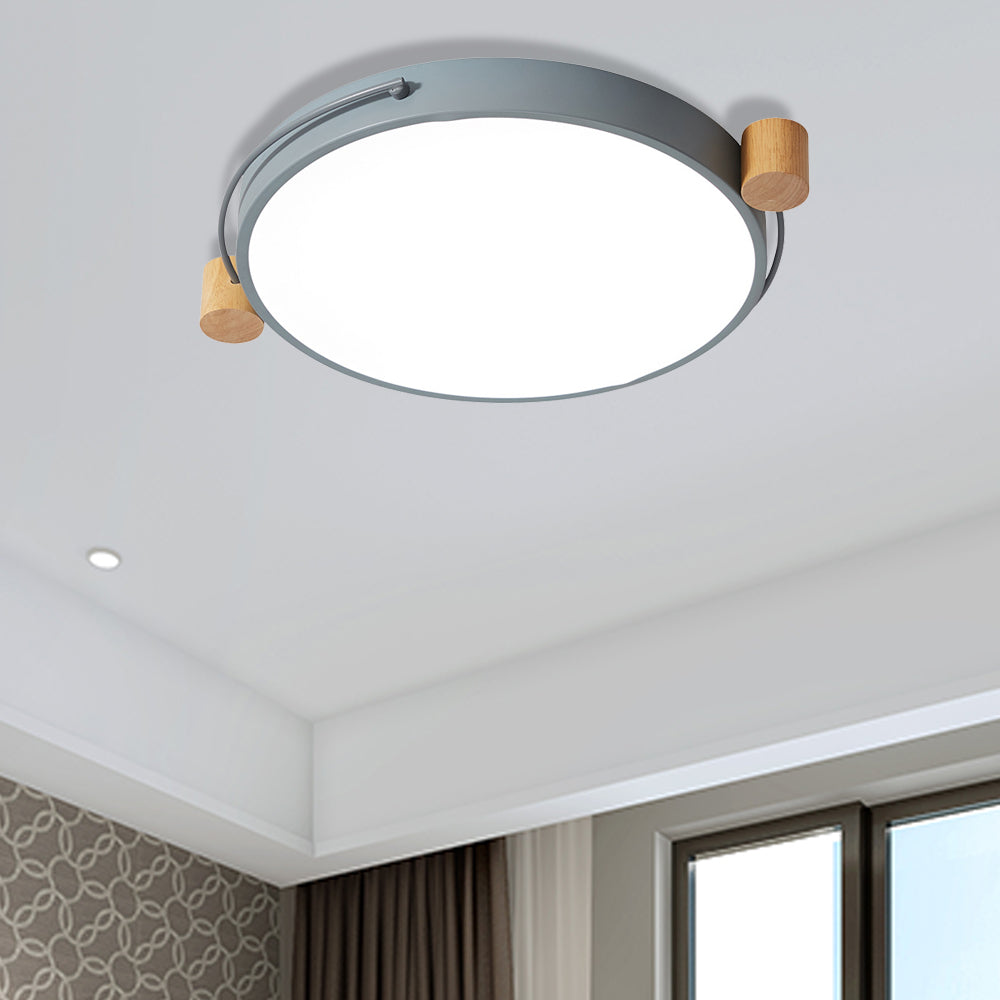 Iron Flush Mount LED Light Fixture in Grey - Simple Circular Design, Multiple Size Options for Living Room - White/3 Color Light/Remote Control Dimming