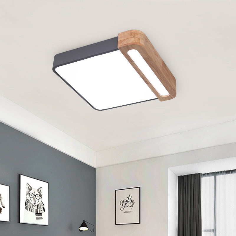 Nordic Square Acrylic Flush Light 12"/16" LED Surface Ceiling Lamp in Grey/White/Red with Wood Guard - Stylish and Modern