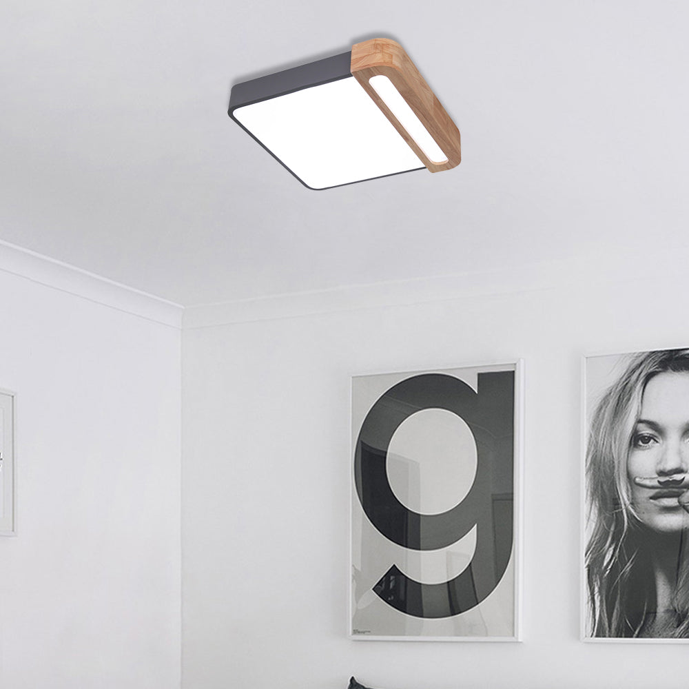Nordic Square Acrylic Flush Light 12"/16" LED Surface Ceiling Lamp in Grey/White/Red with Wood Guard - Stylish and Modern