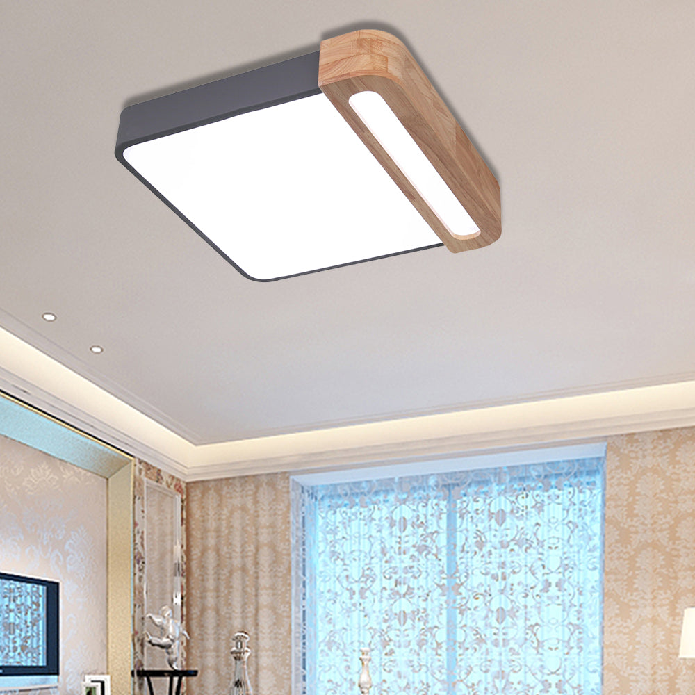 Nordic Square Acrylic Flush Light 12"/16" LED Surface Ceiling Lamp in Grey/White/Red with Wood Guard - Stylish and Modern