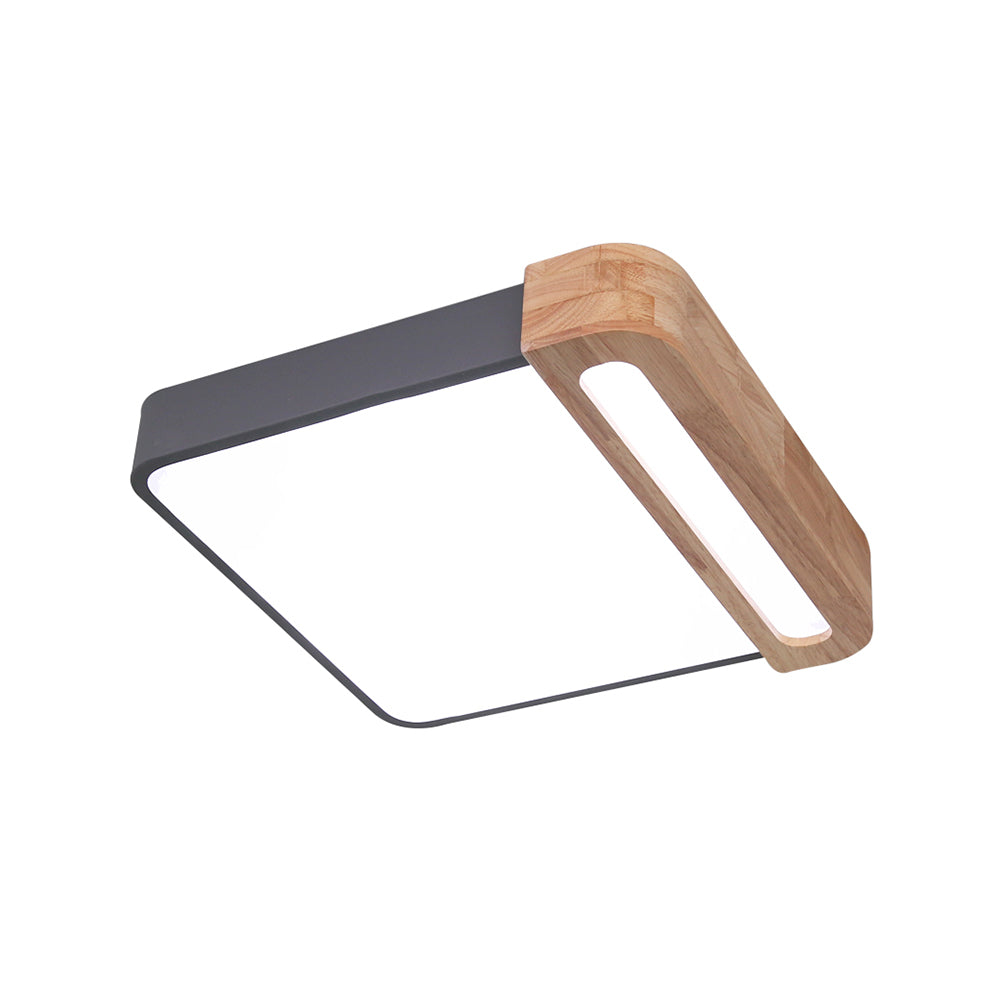 Nordic Square Acrylic Flush Light 12"/16" LED Surface Ceiling Lamp in Grey/White/Red with Wood Guard - Stylish and Modern