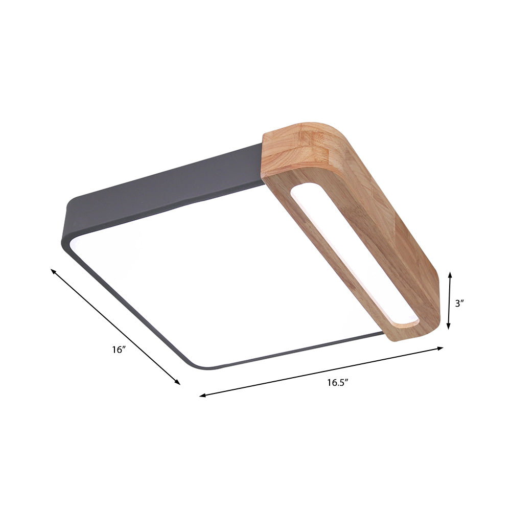 Nordic Square Acrylic Flush Light 12"/16" LED Surface Ceiling Lamp in Grey/White/Red with Wood Guard - Stylish and Modern
