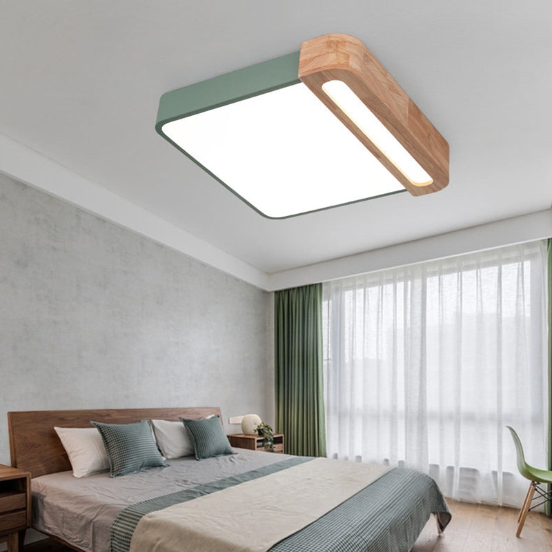 Nordic Square Acrylic Flush Light 12"/16" LED Surface Ceiling Lamp in Grey/White/Red with Wood Guard - Stylish and Modern