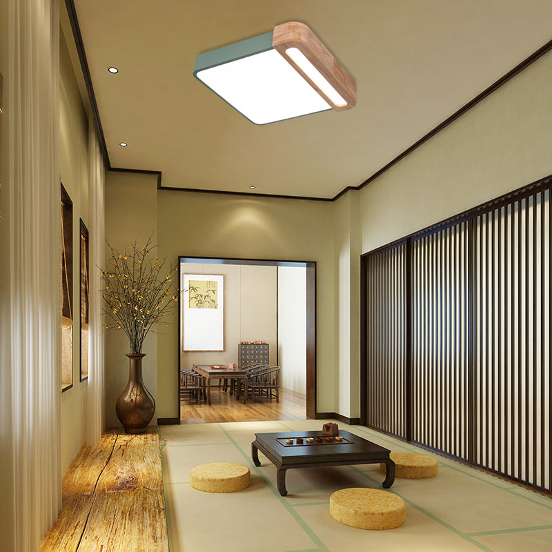 Nordic Square Acrylic Flush Light 12"/16" LED Surface Ceiling Lamp in Grey/White/Red with Wood Guard - Stylish and Modern