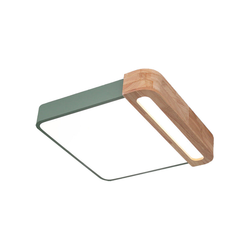Nordic Square Acrylic Flush Light 12"/16" LED Surface Ceiling Lamp in Grey/White/Red with Wood Guard - Stylish and Modern