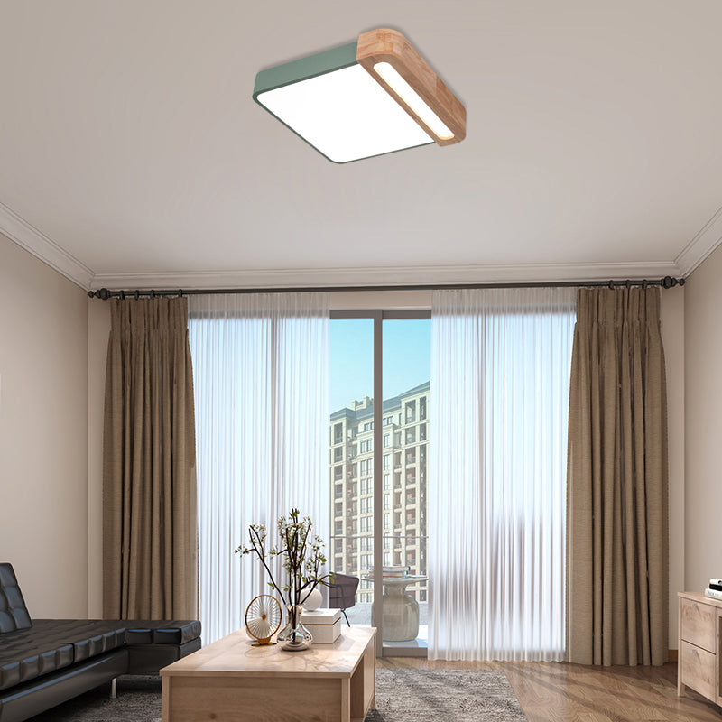 Nordic Square Acrylic Flush Light 12"/16" LED Surface Ceiling Lamp in Grey/White/Red with Wood Guard - Stylish and Modern