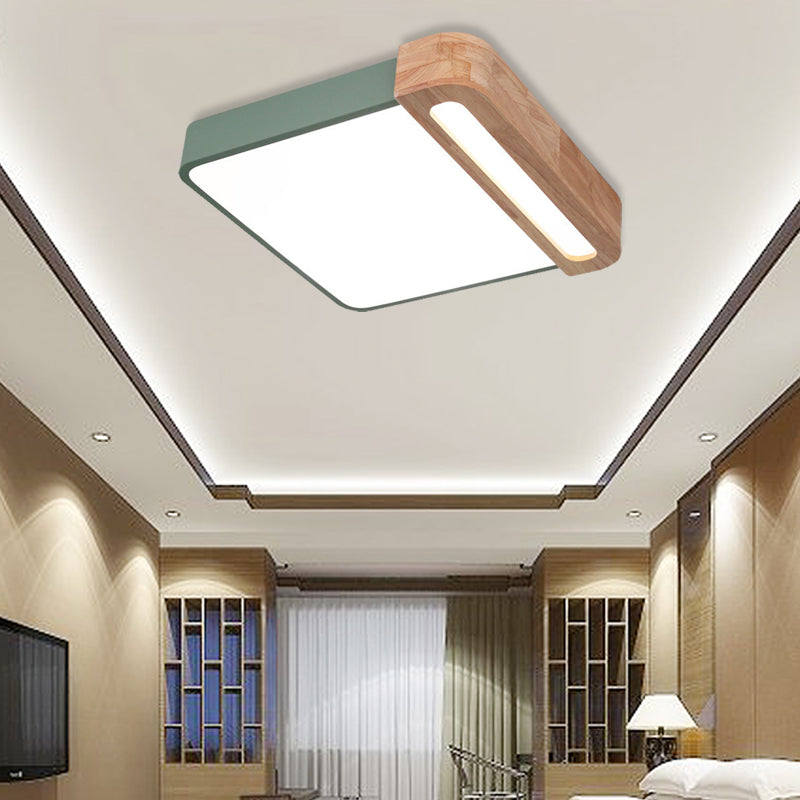 Nordic Square Acrylic Flush Light 12"/16" LED Surface Ceiling Lamp in Grey/White/Red with Wood Guard - Stylish and Modern