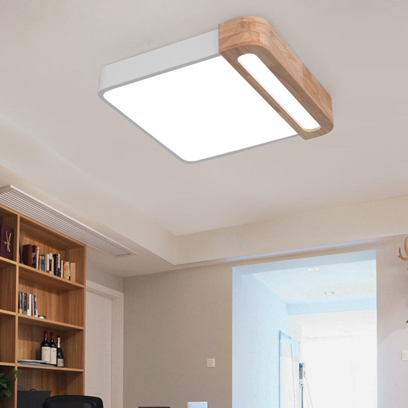 Nordic Square Acrylic Flush Light 12"/16" LED Surface Ceiling Lamp in Grey/White/Red with Wood Guard - Stylish and Modern