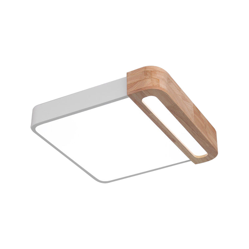 Nordic Square Acrylic Flush Light 12"/16" LED Surface Ceiling Lamp in Grey/White/Red with Wood Guard - Stylish and Modern