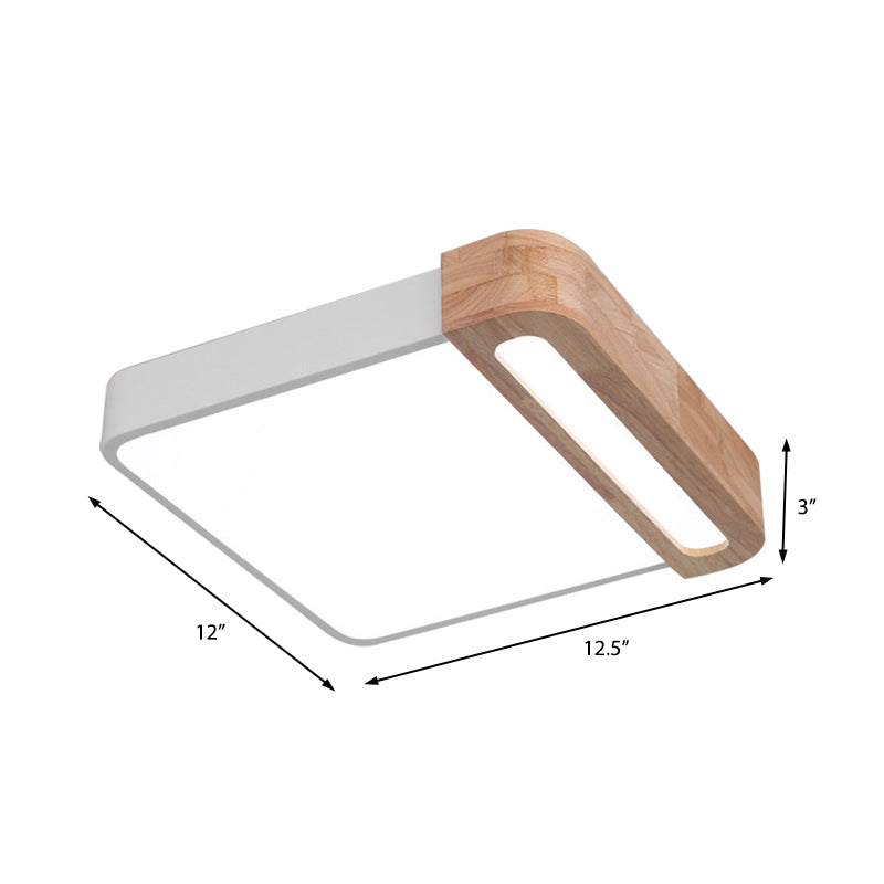 Nordic Square Acrylic Flush Light 12"/16" LED Surface Ceiling Lamp in Grey/White/Red with Wood Guard - Stylish and Modern