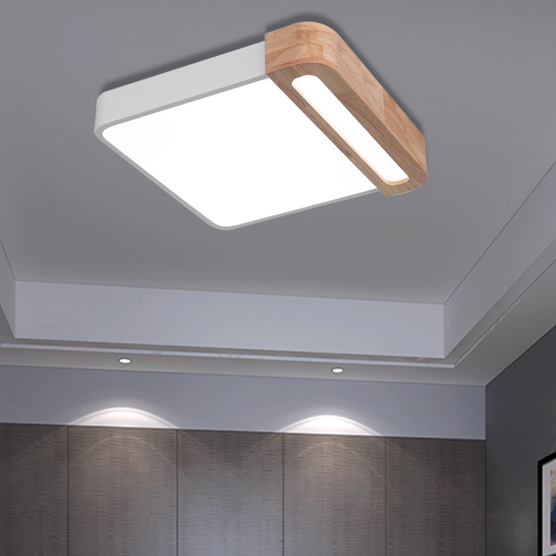 Nordic Square Acrylic Flush Light 12"/16" LED Surface Ceiling Lamp in Grey/White/Red with Wood Guard - Stylish and Modern