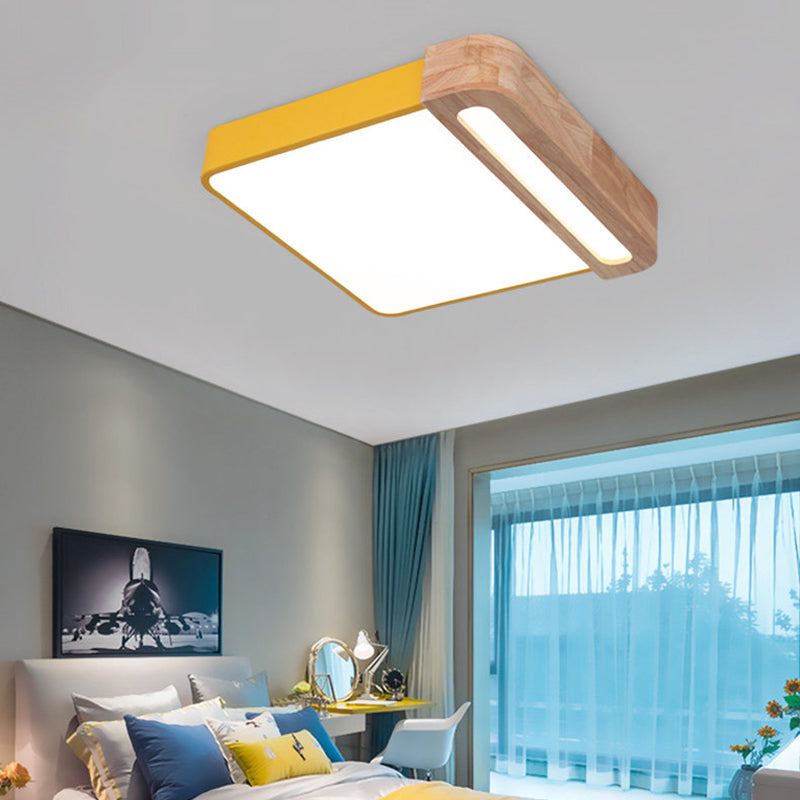 Nordic Square Acrylic Flush Light 12"/16" LED Surface Ceiling Lamp in Grey/White/Red with Wood Guard - Stylish and Modern