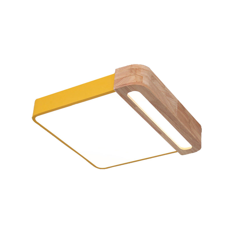 Nordic Square Acrylic Flush Light 12"/16" LED Surface Ceiling Lamp in Grey/White/Red with Wood Guard - Stylish and Modern