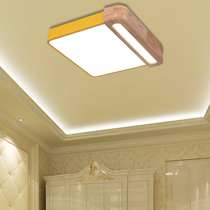 Nordic Square Acrylic Flush Light 12"/16" LED Surface Ceiling Lamp in Grey/White/Red with Wood Guard - Stylish and Modern