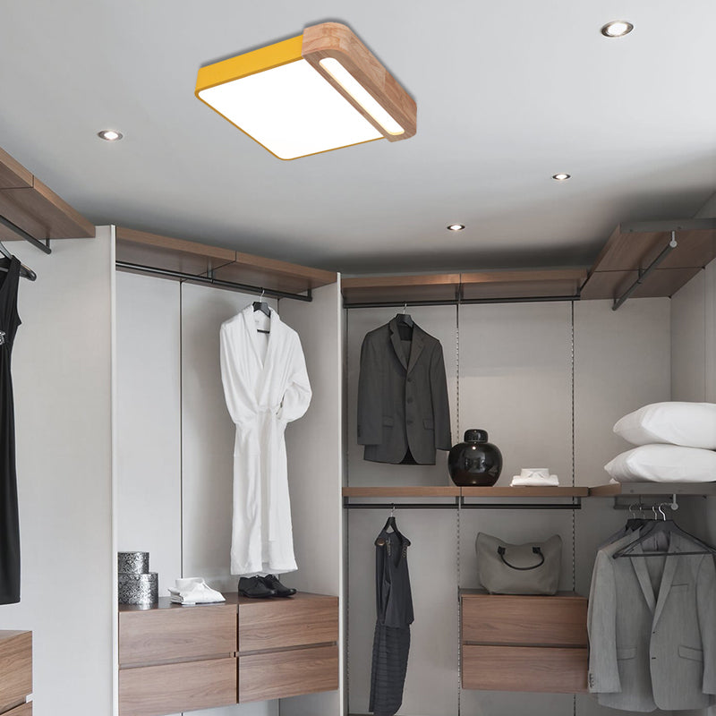Nordic Square Acrylic Flush Light 12"/16" LED Surface Ceiling Lamp in Grey/White/Red with Wood Guard - Stylish and Modern