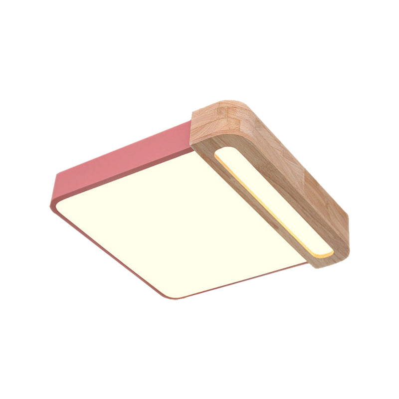Nordic Square Acrylic Flush Light 12"/16" LED Surface Ceiling Lamp in Grey/White/Red with Wood Guard - Stylish and Modern