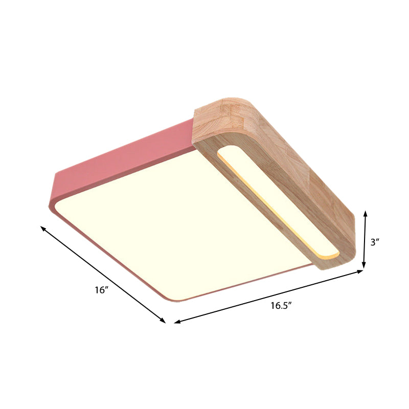 Nordic Square Acrylic Flush Light 12"/16" LED Surface Ceiling Lamp in Grey/White/Red with Wood Guard - Stylish and Modern