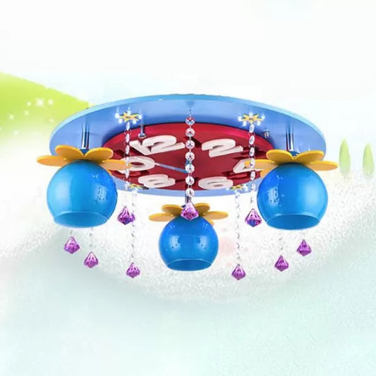 Crystal Wood Kid Bedroom Ceiling Mount Light with 3 Head Creative Lamp