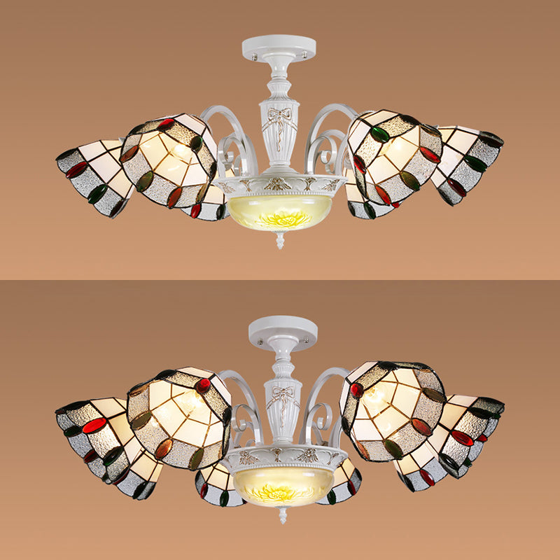 Vintage Beaded Indoor Chandelier - White Glass Shade With Multiple Light Options Perfect Pendant