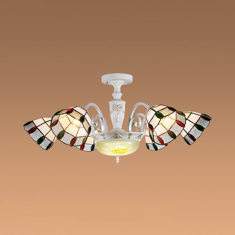 Vintage Beaded Indoor Chandelier - White Glass Shade With Multiple Light Options Perfect Pendant