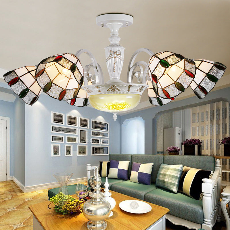 Vintage Beaded Indoor Chandelier - White Glass Shade With Multiple Light Options Perfect Pendant