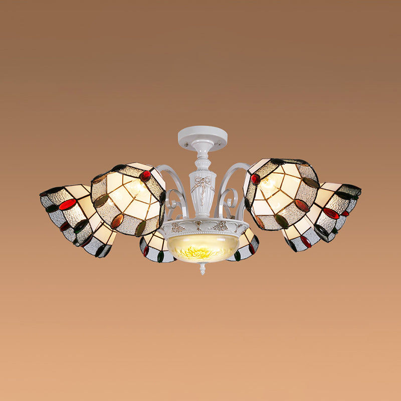 Vintage Beaded Indoor Chandelier - White Glass Shade With Multiple Light Options Perfect Pendant