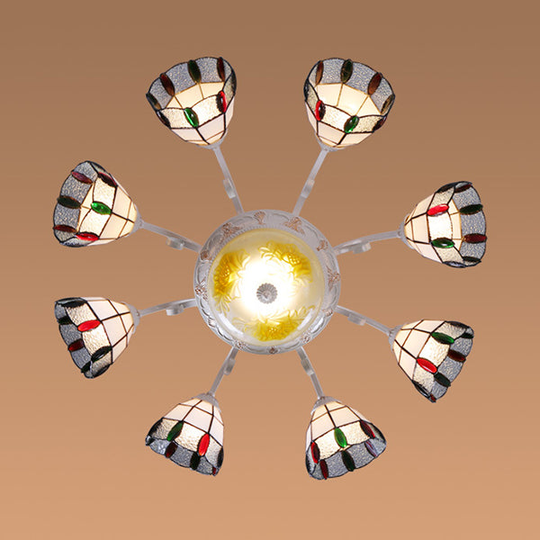 Vintage Beaded Indoor Chandelier - White Glass Shade With Multiple Light Options Perfect Pendant