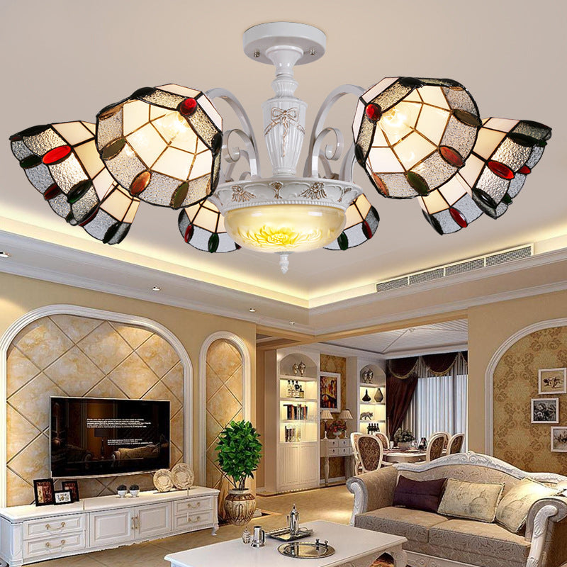 Vintage Beaded Indoor Chandelier - White Glass Shade With Multiple Light Options Perfect Pendant