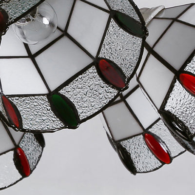 Vintage Beaded Indoor Chandelier - White Glass Shade with Multiple Light Options - Perfect Pendant Lighting for Living Room