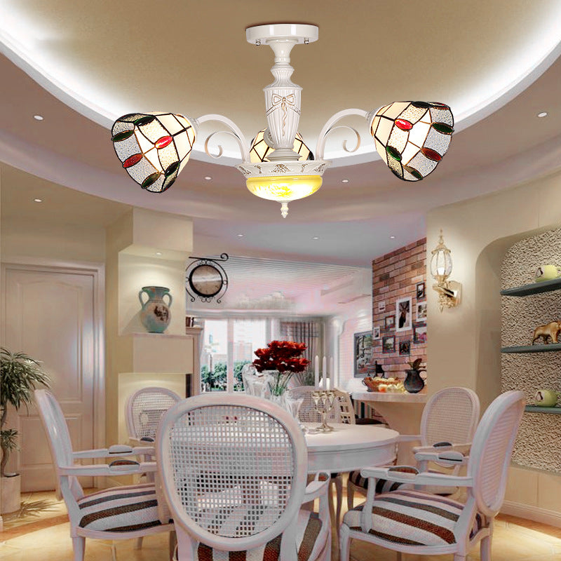 Vintage Beaded Indoor Chandelier - White Glass Shade With Multiple Light Options Perfect Pendant