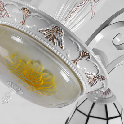 Vintage Beaded Indoor Chandelier - White Glass Shade With Multiple Light Options Perfect Pendant