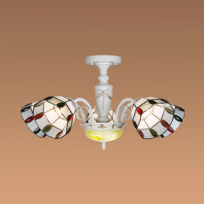 Vintage Beaded Indoor Chandelier - White Glass Shade With Multiple Light Options Perfect Pendant