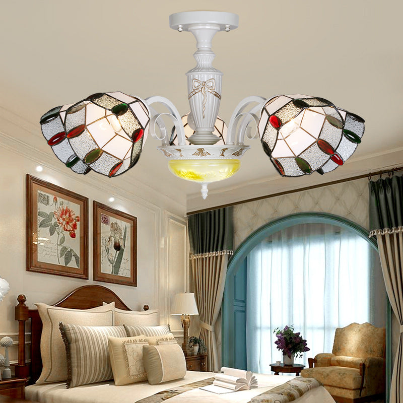 Vintage Beaded Indoor Chandelier - White Glass Shade with Multiple Light Options - Perfect Pendant Lighting for Living Room