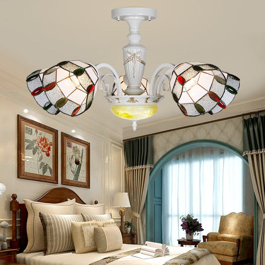 Vintage Beaded Indoor Chandelier - White Glass Shade with Multiple Light Options - Perfect Pendant Lighting for Living Room