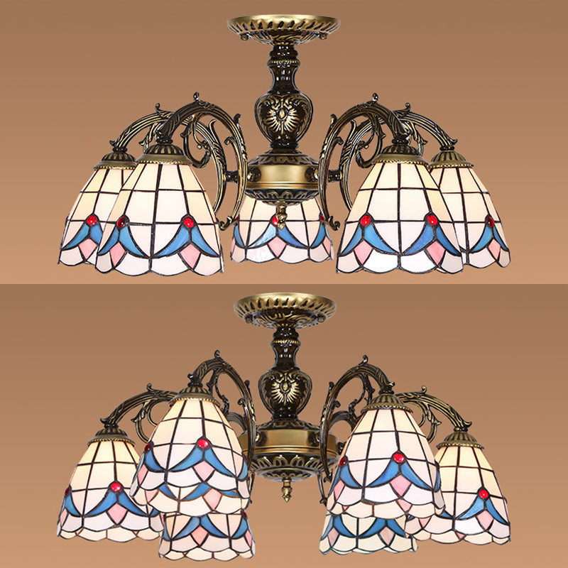 Plafonnier Magnolia en vitrail blanc - Lustre de style Lodge avec 3/5/6 lumières