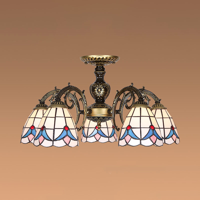 Plafonnier Magnolia en vitrail blanc - Lustre de style Lodge avec 3/5/6 lumières