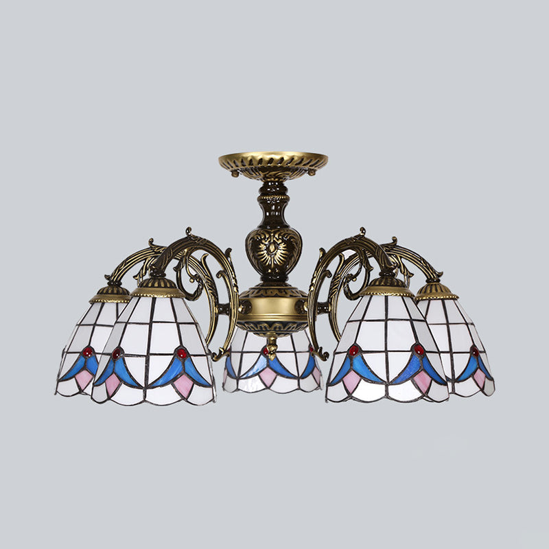 Plafonnier Magnolia en vitrail blanc - Lustre de style Lodge avec 3/5/6 lumières