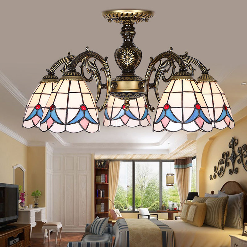 Plafonnier Magnolia en vitrail blanc - Lustre de style Lodge avec 3/5/6 lumières