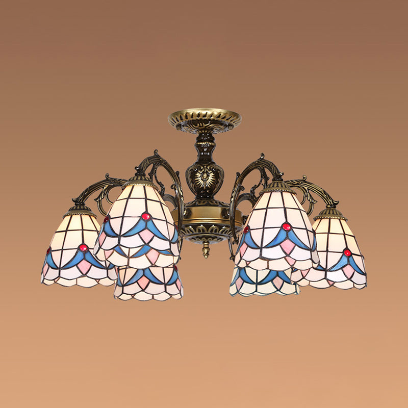 Plafonnier Magnolia en vitrail blanc - Lustre de style Lodge avec 3/5/6 lumières