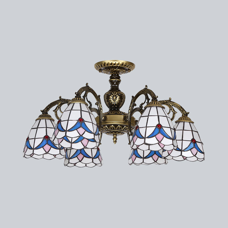 Plafonnier Magnolia en vitrail blanc - Lustre de style Lodge avec 3/5/6 lumières