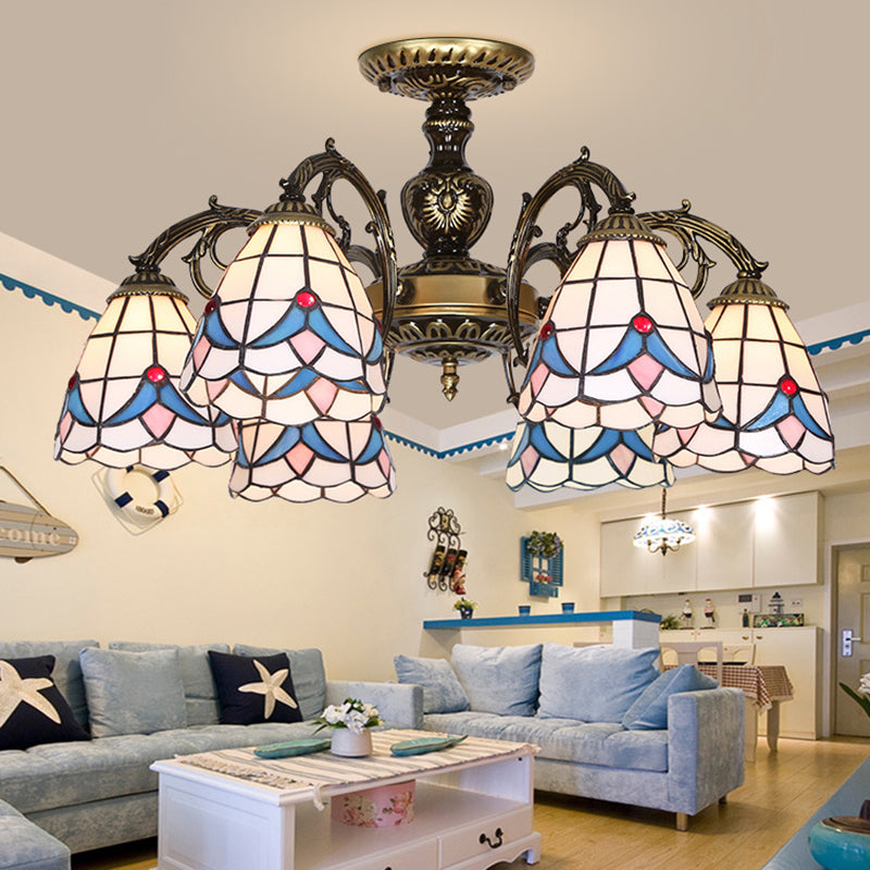 Plafonnier Magnolia en vitrail blanc - Lustre de style Lodge avec 3/5/6 lumières