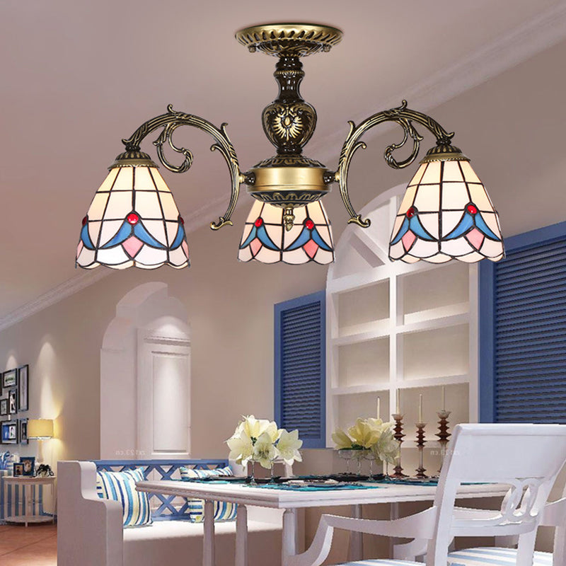Plafonnier Magnolia en vitrail blanc - Lustre de style Lodge avec 3/5/6 lumières