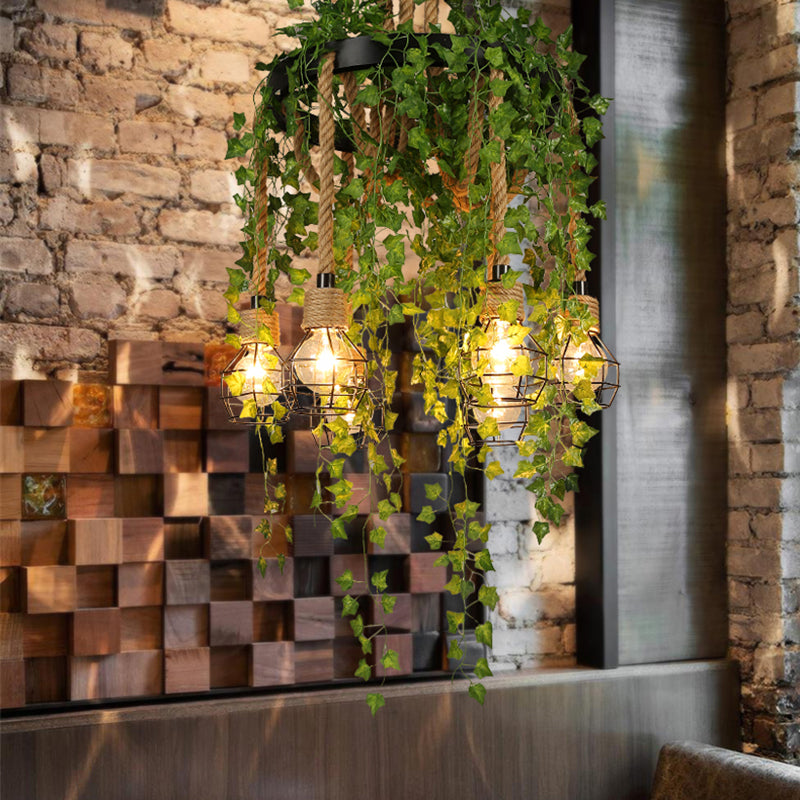 Lustre suspendu en métal antique : plafonnier de restaurant à 6 ampoules en noir
