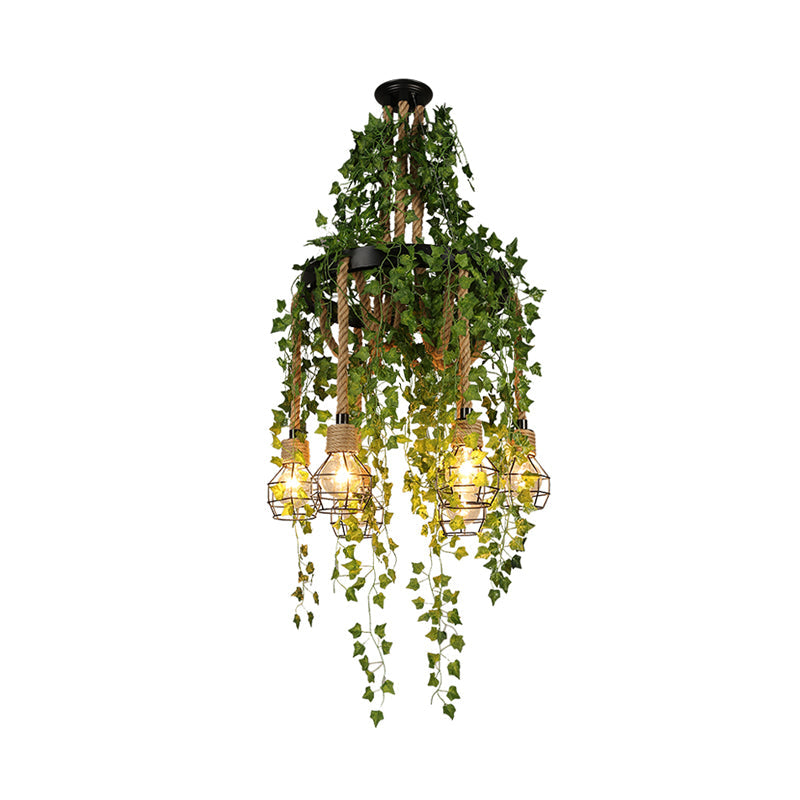 Lustre suspendu en métal antique : plafonnier de restaurant à 6 ampoules en noir